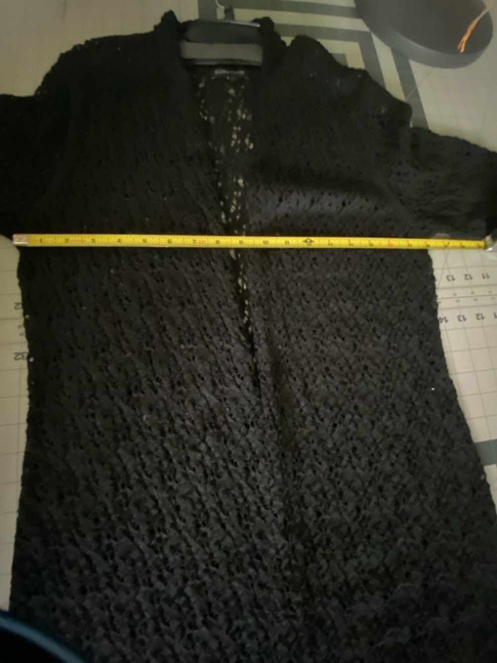 Eileen Fisher M Black Lacy Light Weight Wool Lacey Cardigan Elbow Length Sleeves - Picture 8 of 14